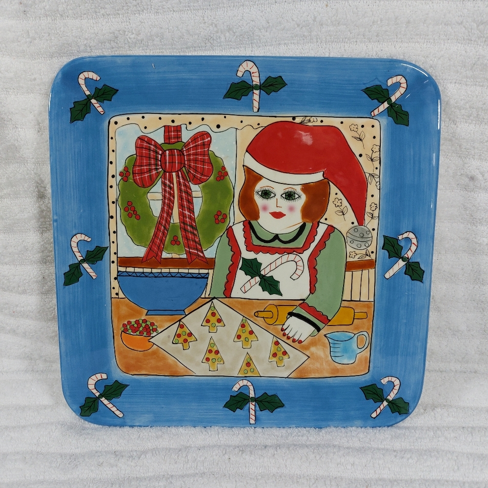 SUSAN PALEY GANZ Christmas Cookies Plate Platter Lady Woman Candy Canes Holiday
